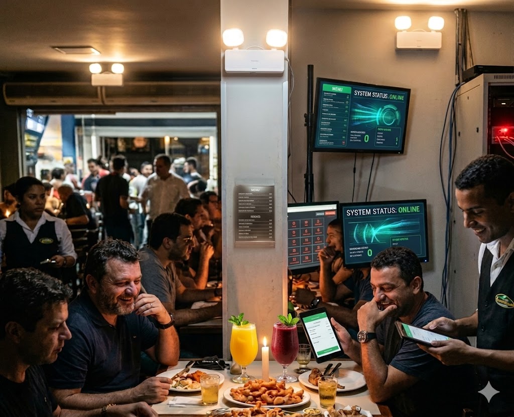 Salão do restaurante operando perfeitamente e com estabilidade graças ao i9Pedido